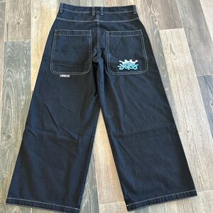 JNCO Black Relaxed Jeans with Embroidered Detail
